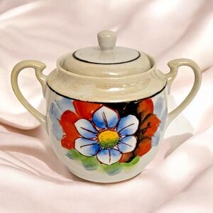 Vintage Trico Nagoya Hand-Painted Sugar Bowl – 5" Floral Ceramic Made in Japan